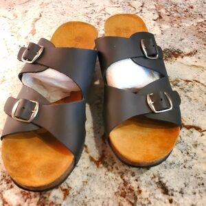 Lola Sabbia Blake - Black Wedge Sandals, Women's Size 10 - 11 (EU 42)